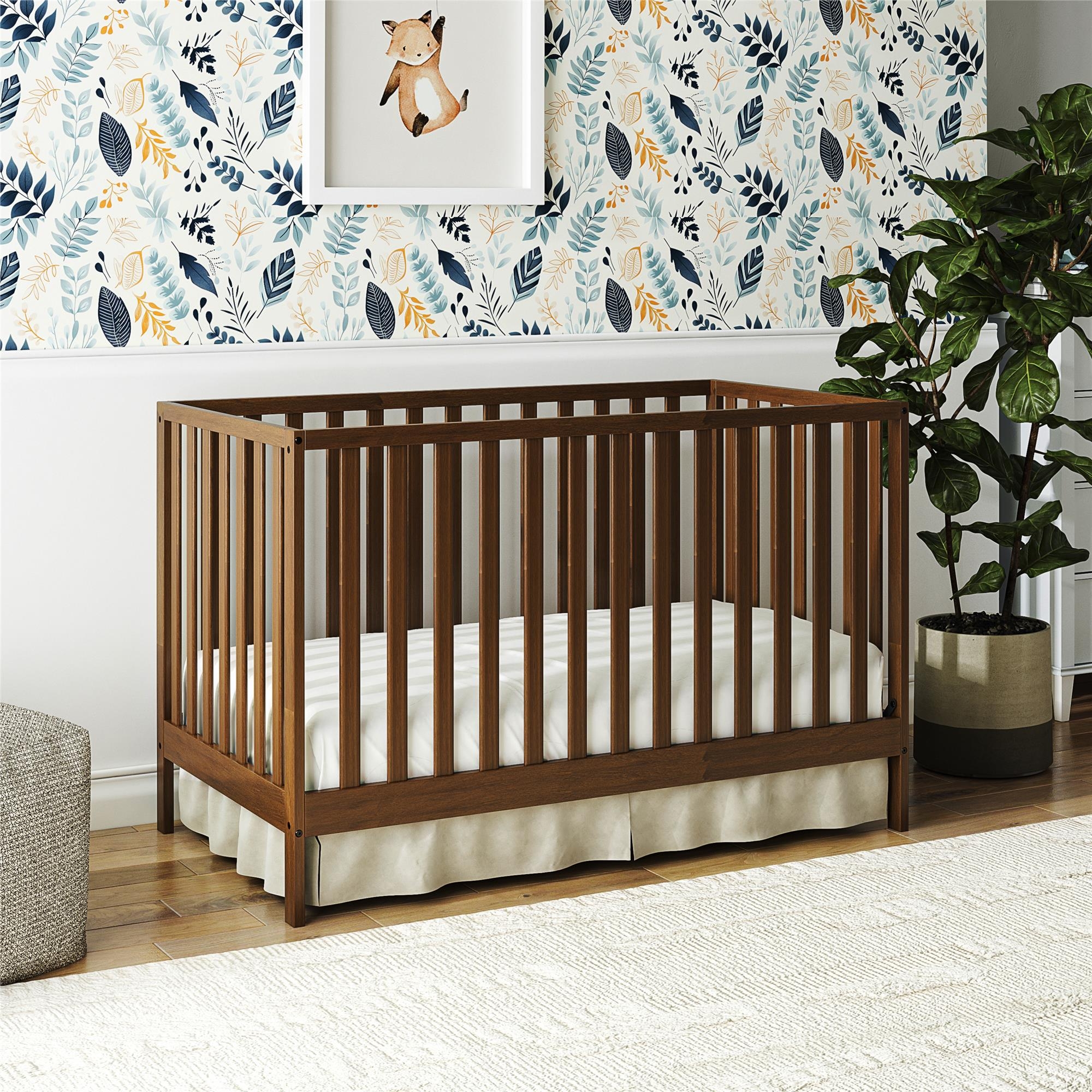 Convertible Crib Slatted Frame Botanical Art - Organic modern nursery design