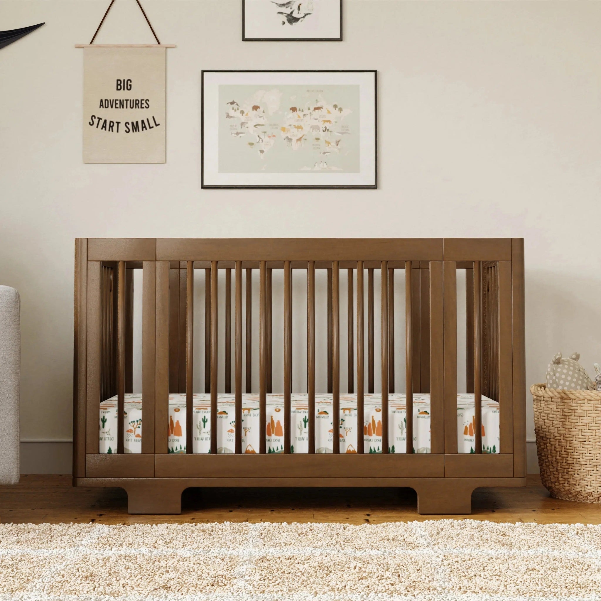Convertible Crib Walnut Wood Slat Recessed Base - Walnut convertible crib