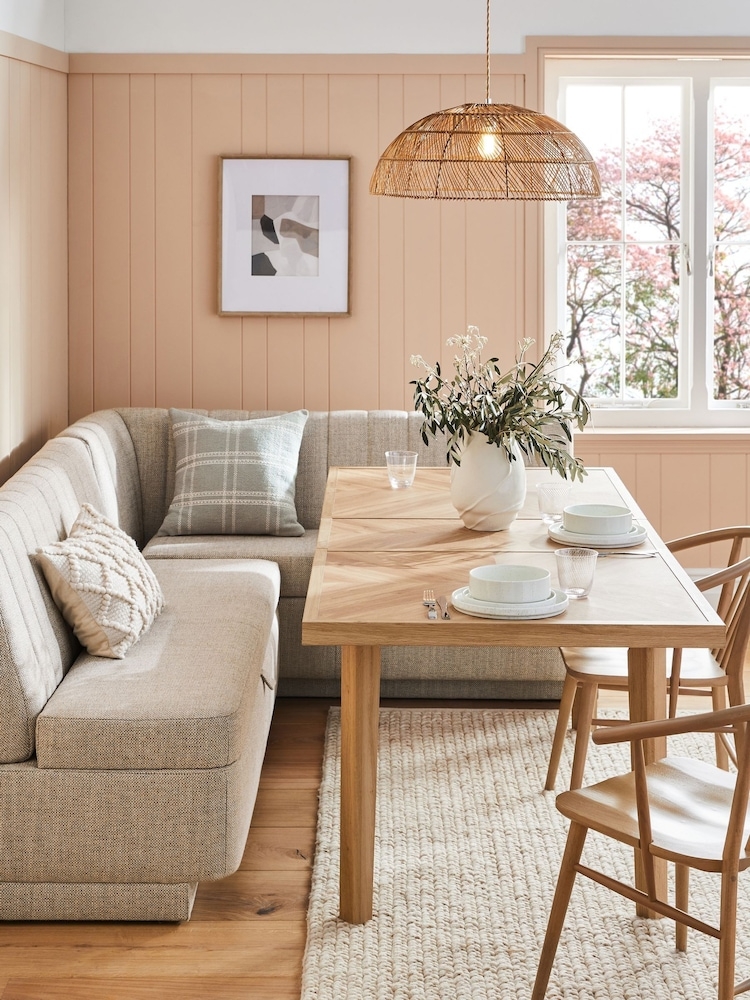 Corner Dining Bench Herringbone Top L-Shaped Upholstered Nook