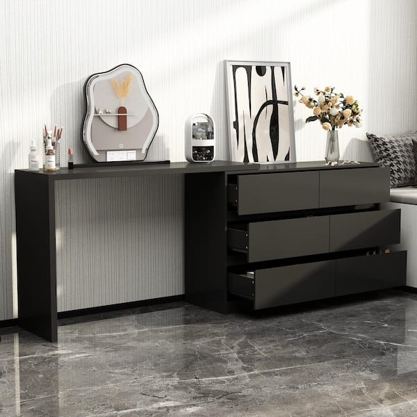 Corner Dresser Desk: Black L-Shaped Black L-Shaped Desk