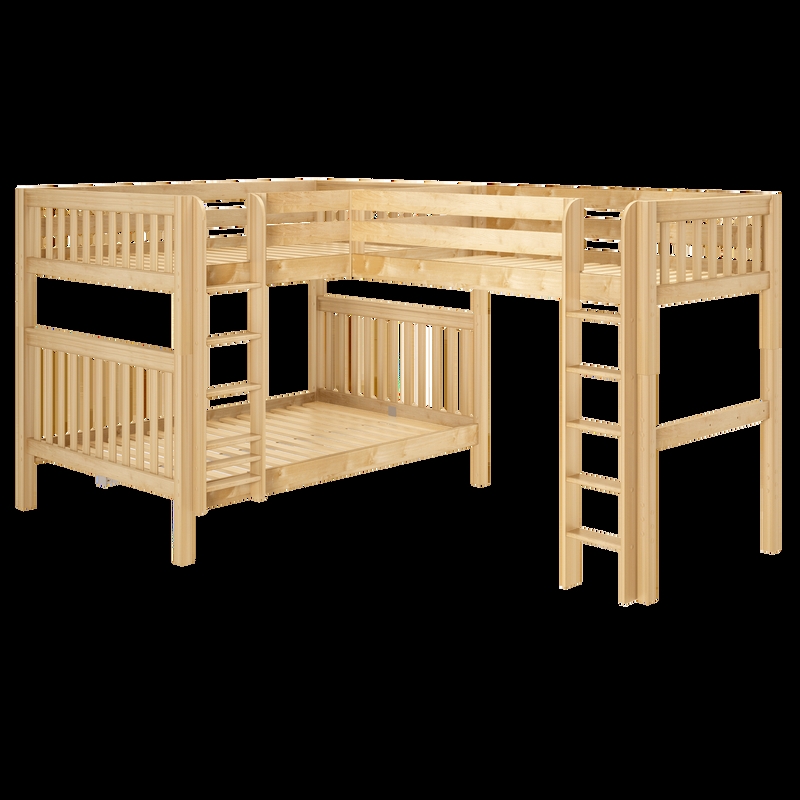 Corner Loft Bunk Bed: L-Shaped Triple Sleeper with Slatted Rails