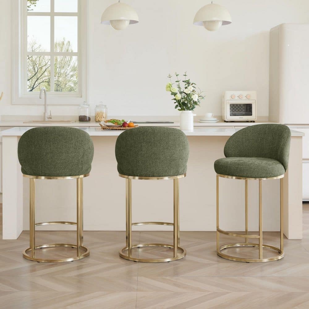 Counter Height Bar Stool Moss Green Gold Metal Frame