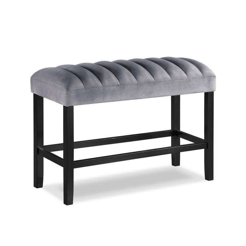 Counter Height Channel Tufted Seat Grey Velvet Bench