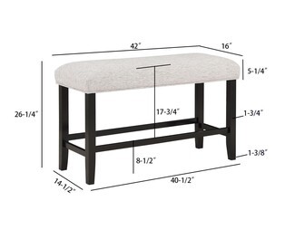 Counter Height Heathered Upholstery 5 Inch Cushion Bench