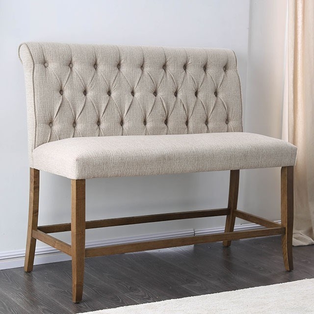 Counter Height Rolled Backrest Diamond Tufted Bench