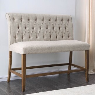 Counter Height Rolled Backrest Diamond Tufted Bench