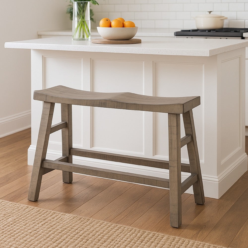 Counter Height Saddle Seat Mahogany Wood Island Bench