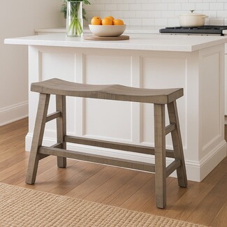 Counter Height Saddle Seat Mahogany Wood Island Bench