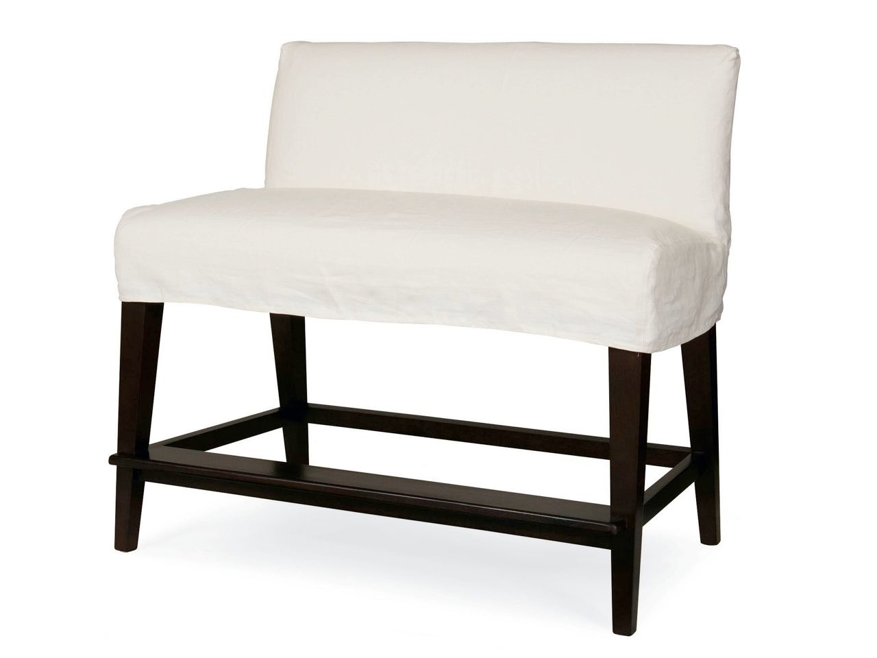 Counter Height Slipcovered Back White Fabric Bench