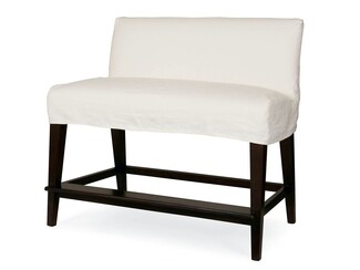 Counter Height Slipcovered Back White Fabric Bench