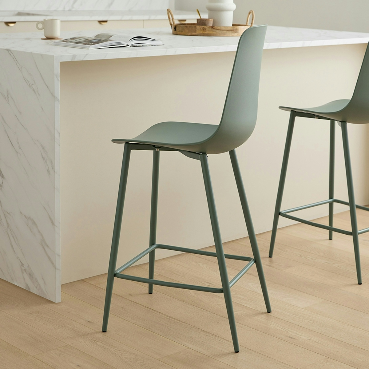 Counter Stool Aloe Molded Seat Tapered Metal Legs Minimalist