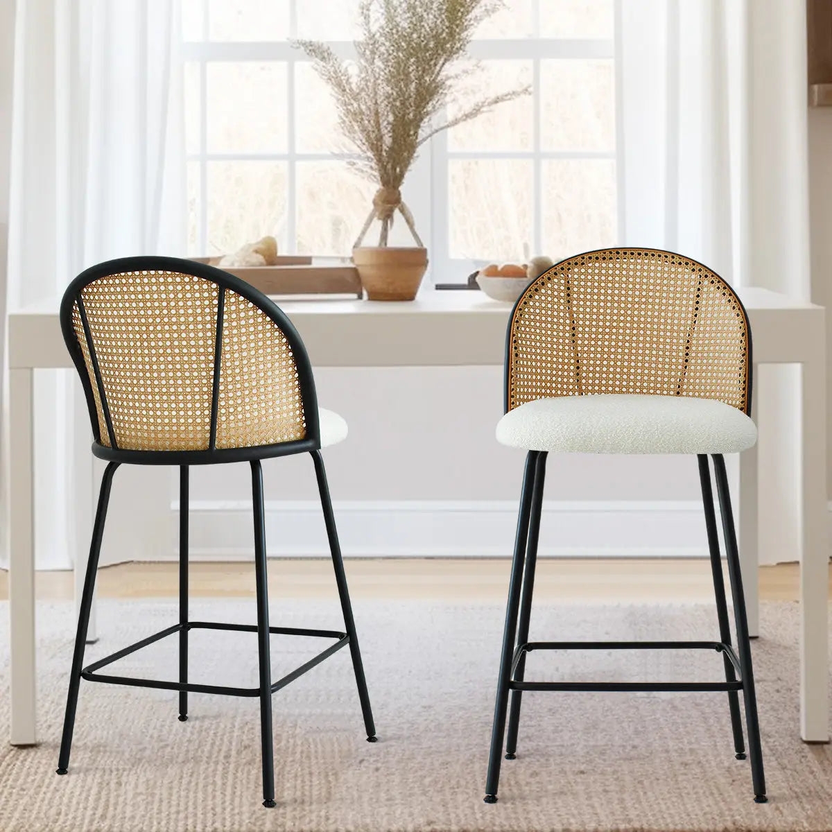 Counter Stool: Boucle Arched Back Minimalist Arched Back Stools