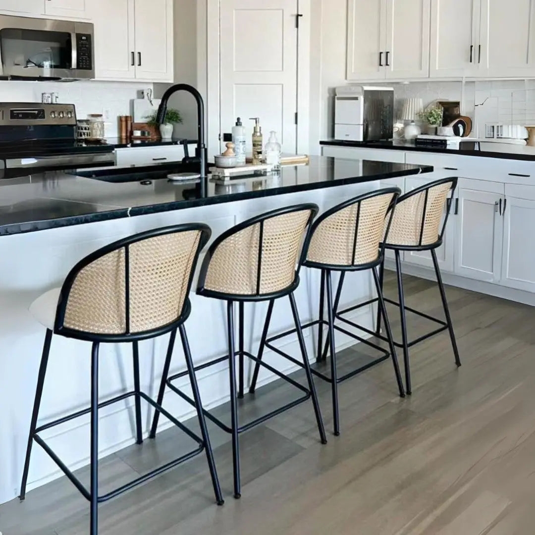 Counter Stool: Matte Black Woven Backrest Island Chairs