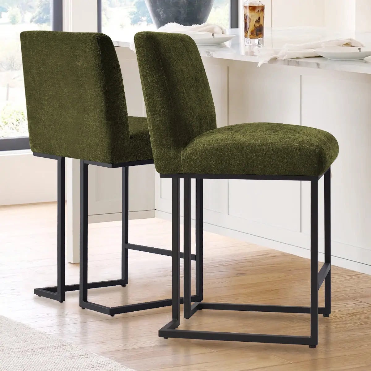 Counter Stool Moss Sled Base Matte Black Frame Low Back