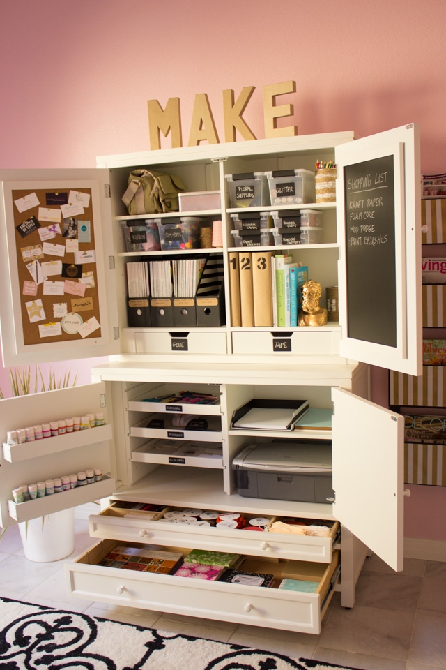 Craft Armoire Cork Board Door Chalkboard Panel Organized Storage
