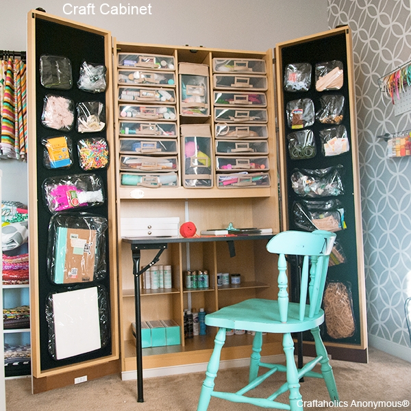 Craft Cabinet Distressed Turquoise Chair Clear Bins All In One Storage