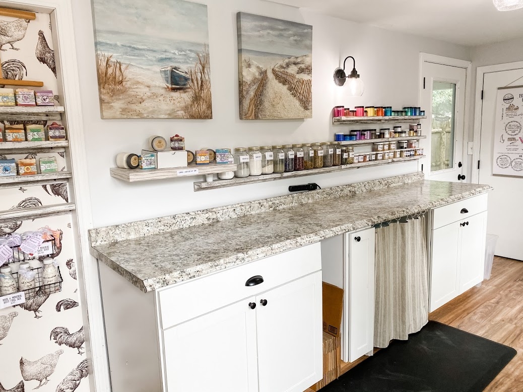 Craft Station Chicken Wallpaper Apothecary Jars Farmhouse Storage