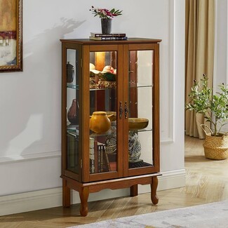 Curio Cabinet with Cabriole Legs Classic Wood Style