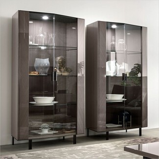 Curio Cabinet with Glossy Taupe Panels Display Case