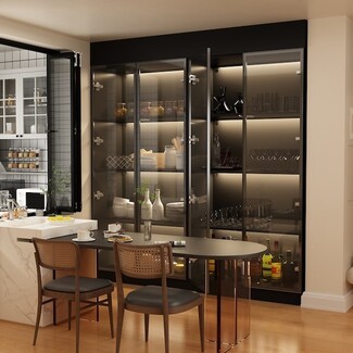 Curio Cabinet with Matte Black Frame and Wine Storage