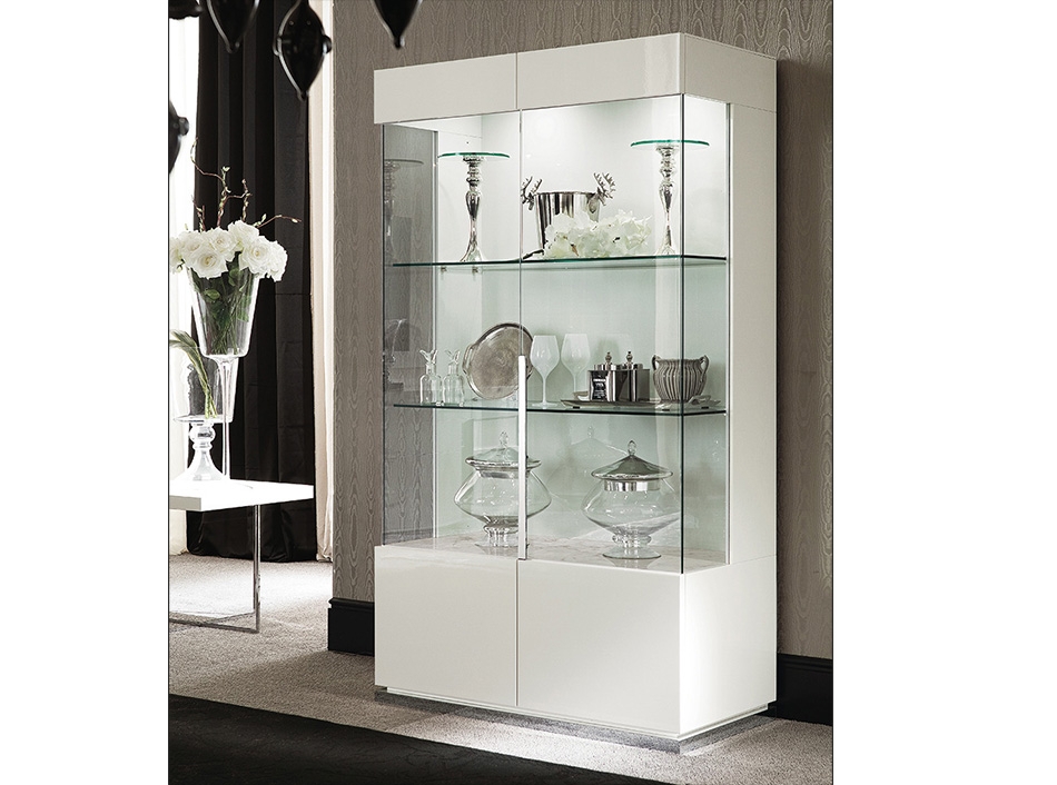 Curio Cabinet with Wraparound Glass and Marble Base
