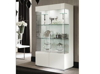 Curio Cabinet with Wraparound Glass and Marble Base
