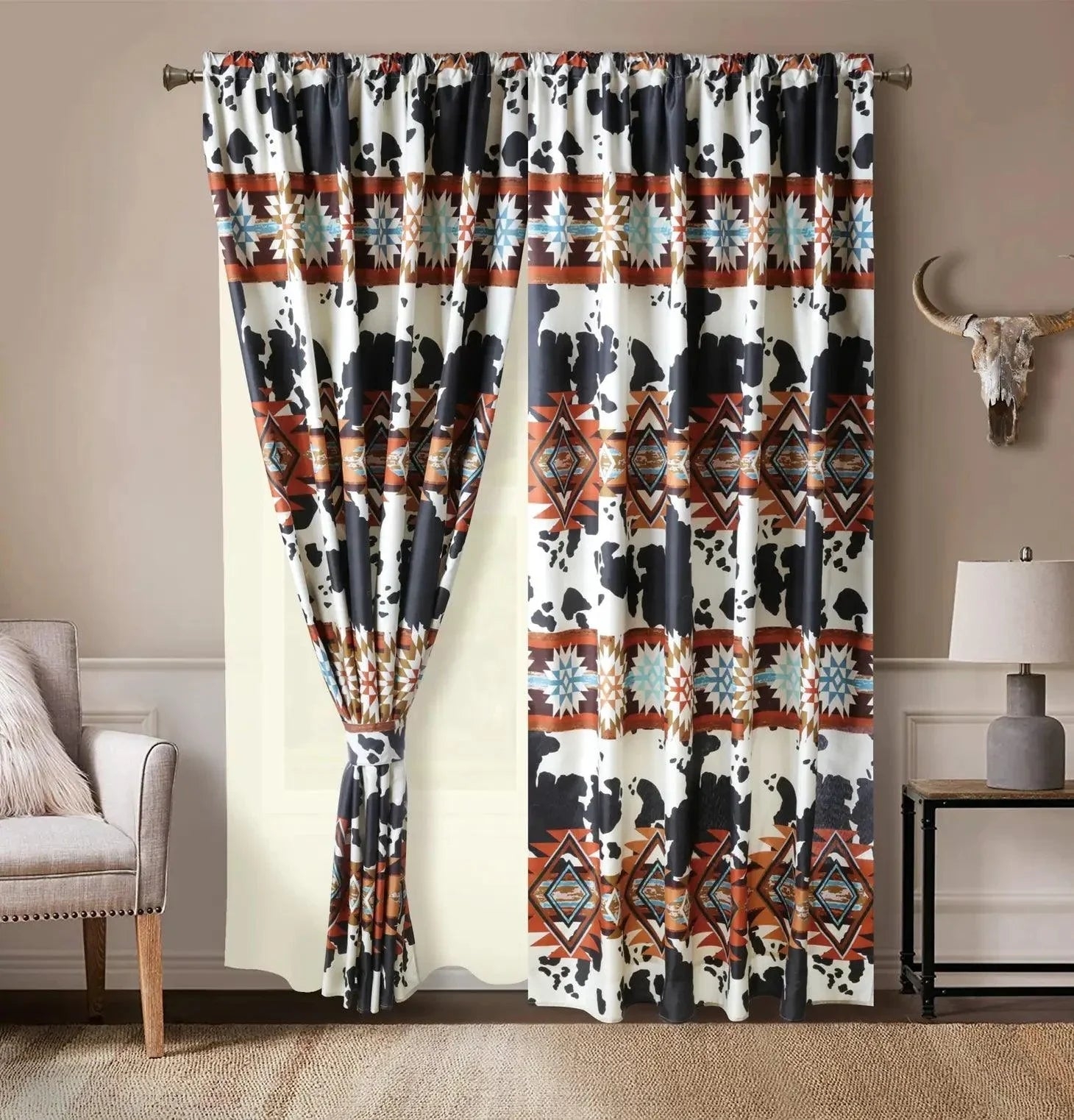 Curtain Panels Cowhide Print Western Ranch Window Panels