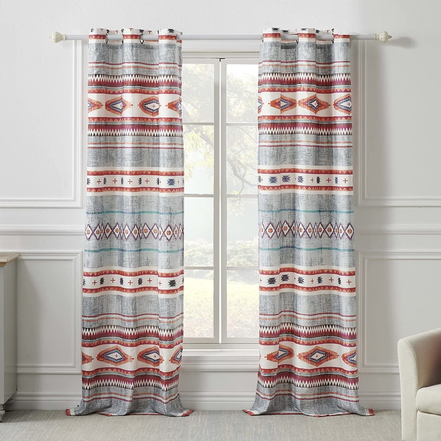 Curtain Panels Rust Orange Boho Geometric Tribal Drapes