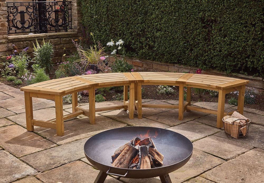 Curved Bench Backless Modular Timber Slatted Outdoor Seat