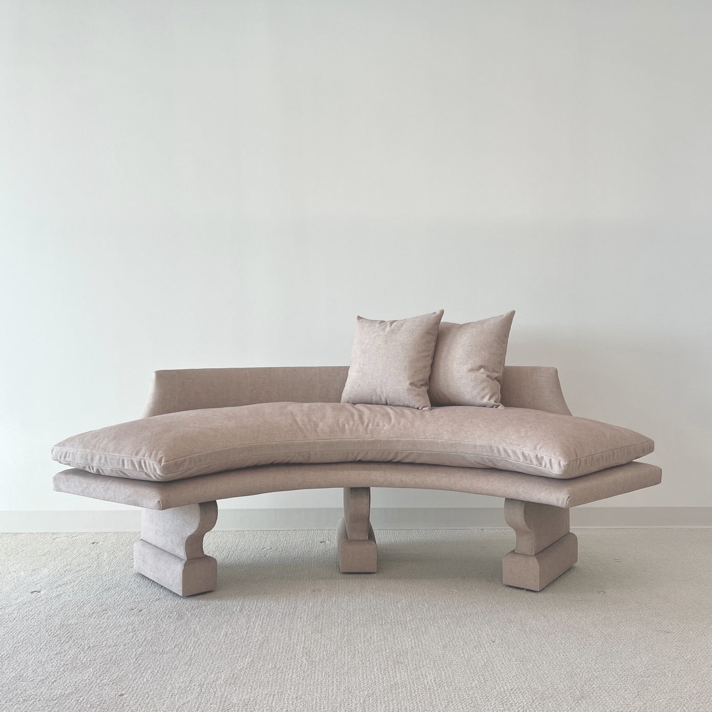 Curved Bench Mauve Taupe Sculptural Legs Crescent Seating