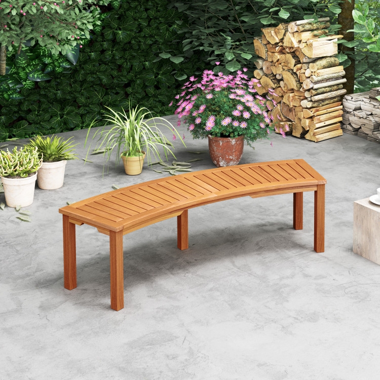 Curved Bench Six Leg Base Acacia Wood Arced Garden Seat