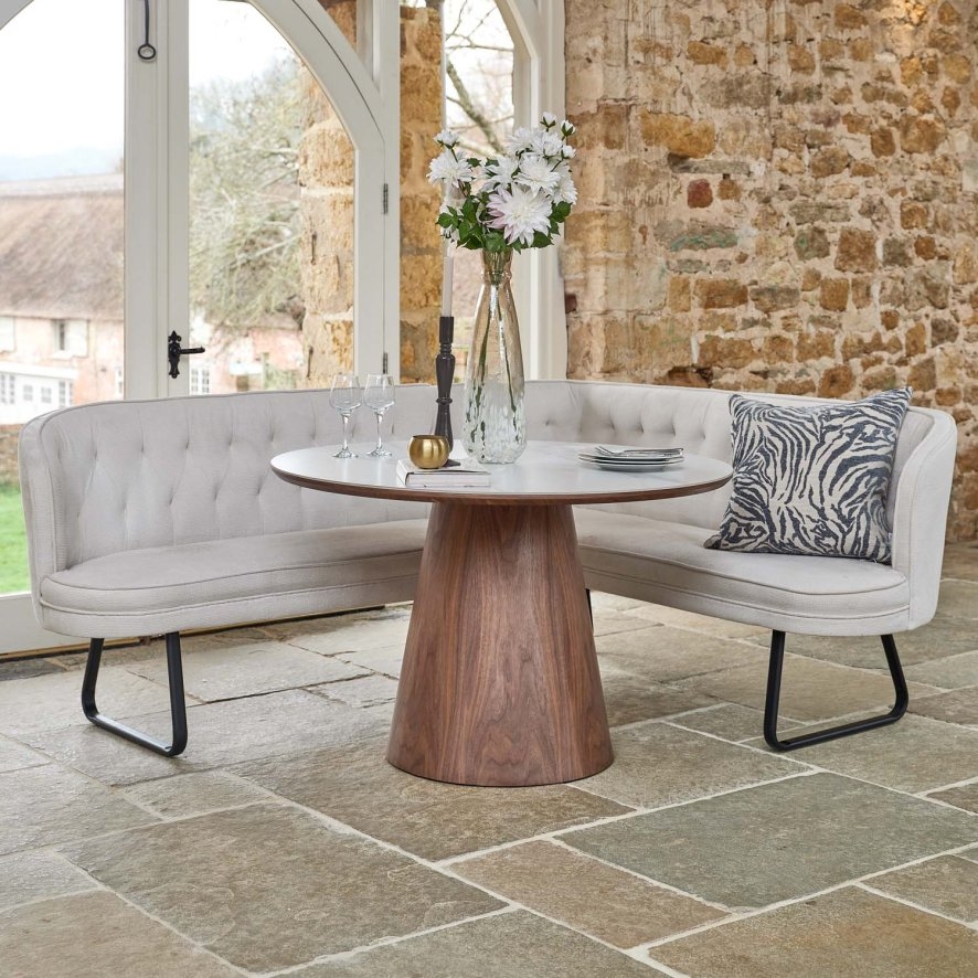 Curved Dining Bench featuring Conical Pedestal Base Table