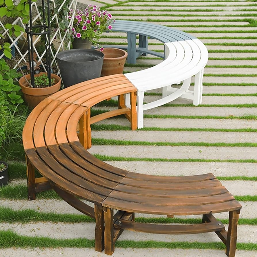 Curved Garden Bench Multi-Tone Serpentine Patio Seating