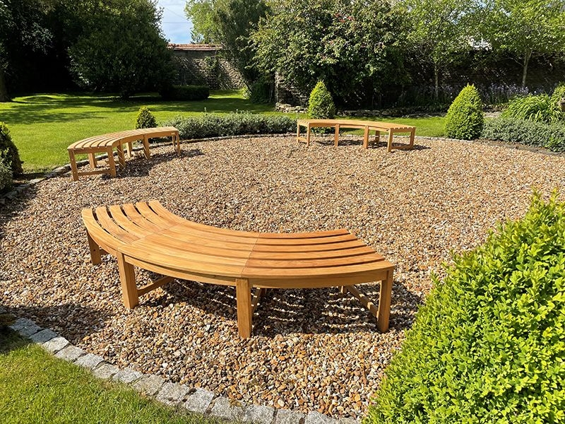 Curved Outdoor Bench Modular Circular Slatted Wood Set