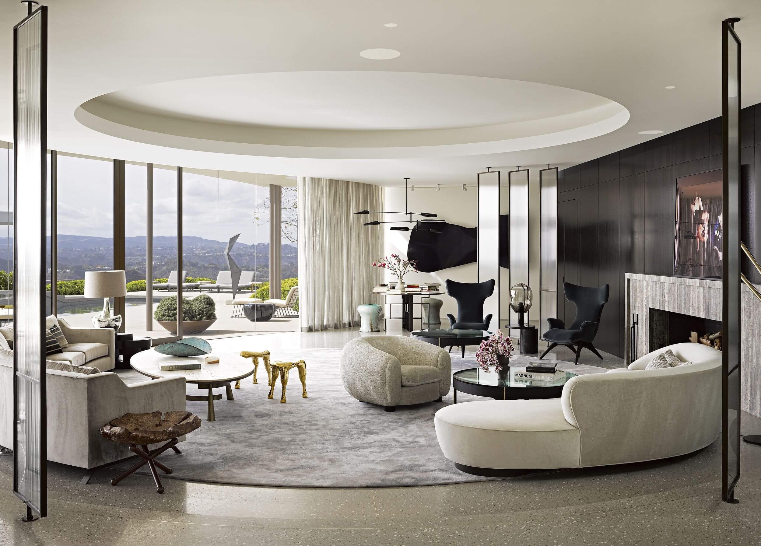 Curved Sofa with Architectural Circular Cove and Panoramic View