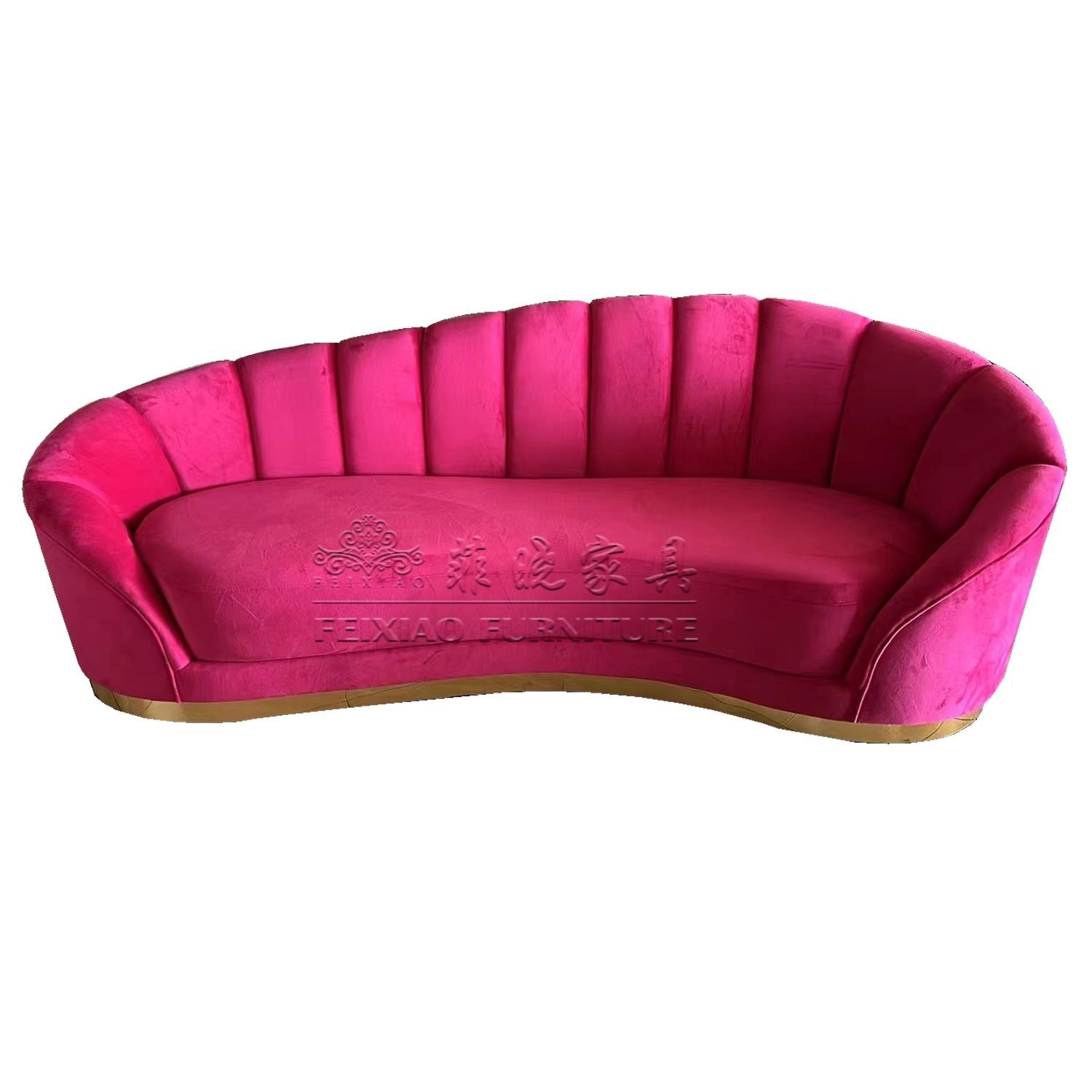 Curved Sofa with Scalloped Shell Back and Serpentine Gold Base