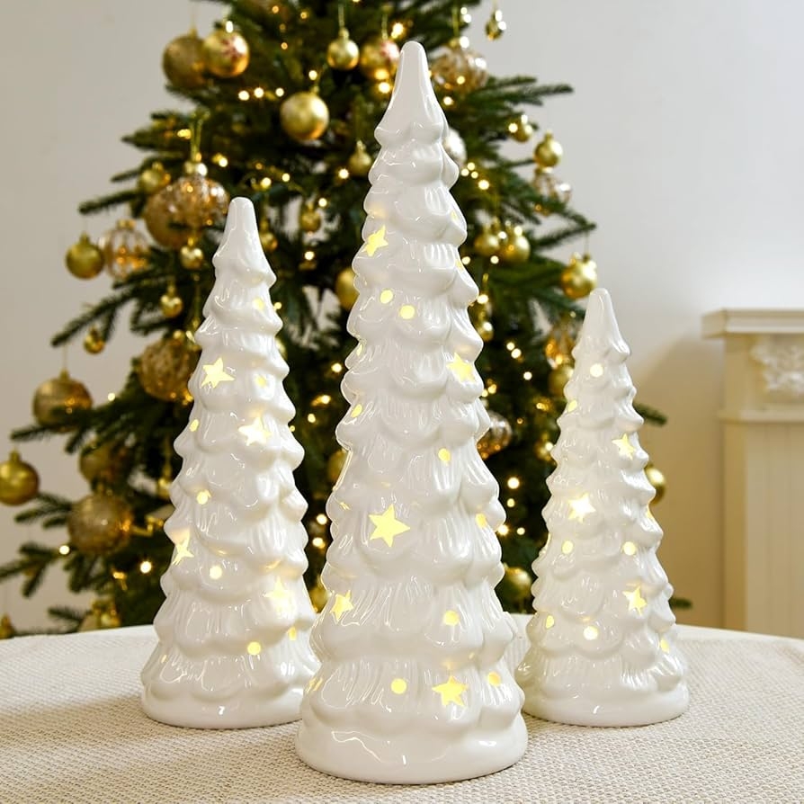 Decorative Tree Figurine with Star Cutouts and Glowing Interior
