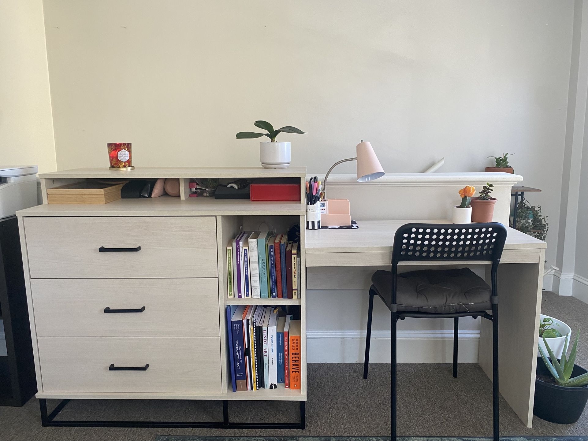 Desk Dresser Combo Black Metal Base Small Space Workstation