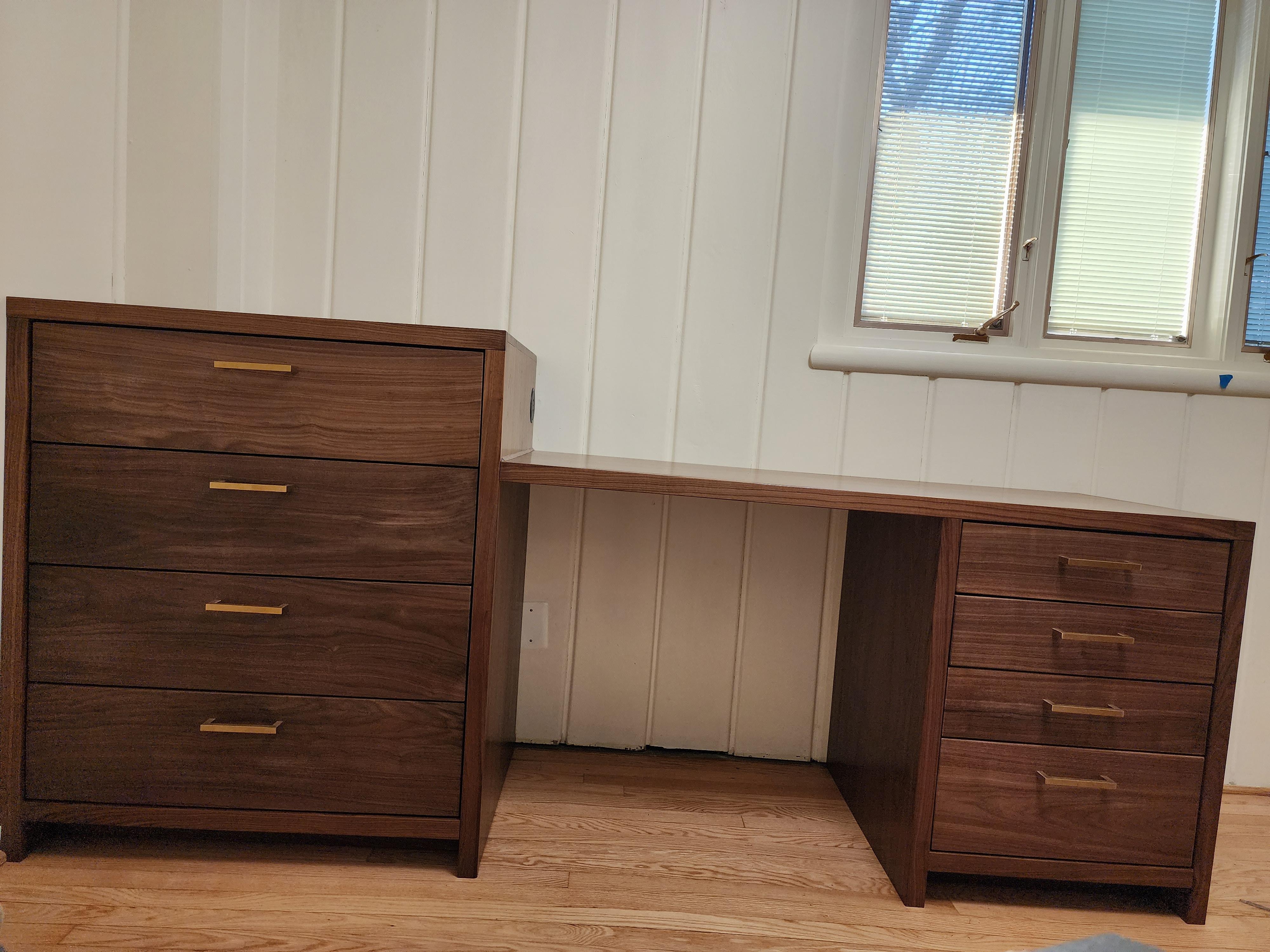 Desk Dresser Combo Walnut Grain Mid-Century Walnut Workstation