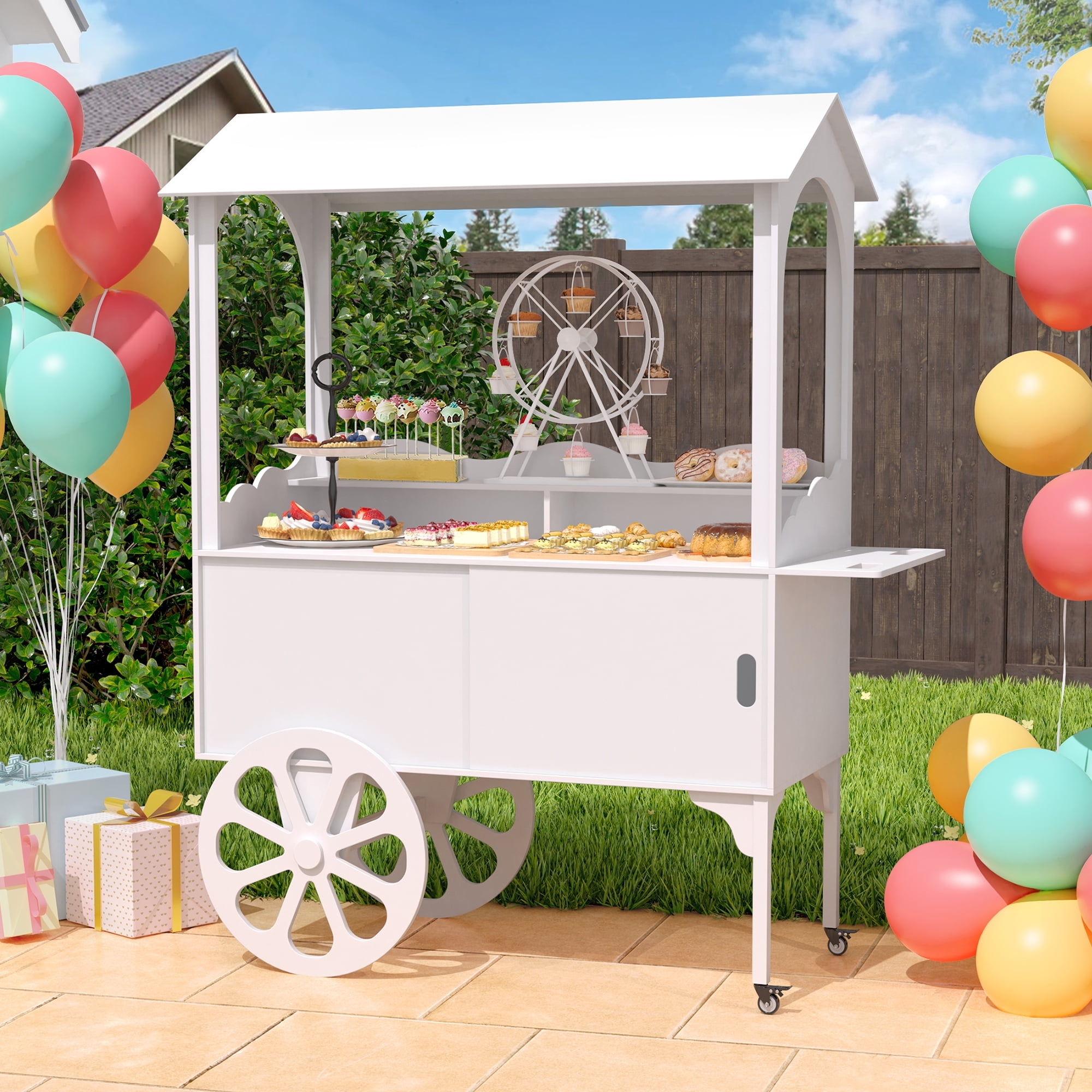 Dessert Cart Cabinet Matte White Mobile Candy Station