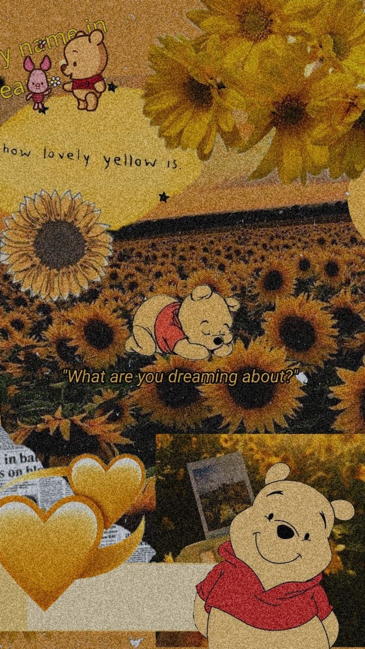 Digital Wallpaper Sunflower Collage Script Text Cottagecore Nursery Decor
