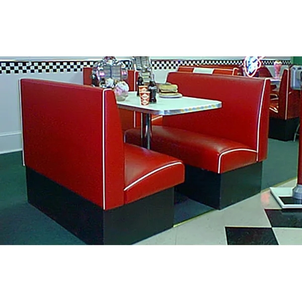 Diner Booth: Bright Red White Piping Pedestal Table