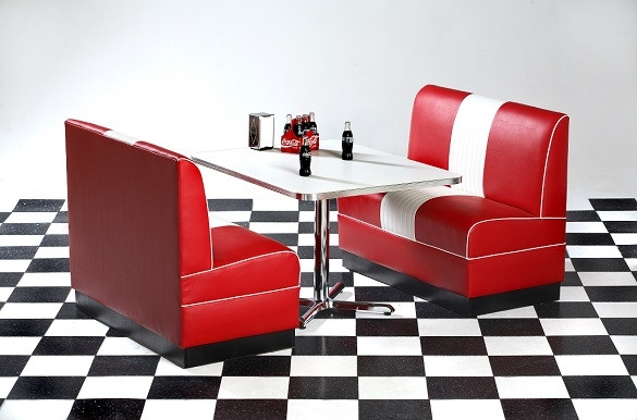 Diner Booth Set: Baron Red Center Stripe Chrome Banding