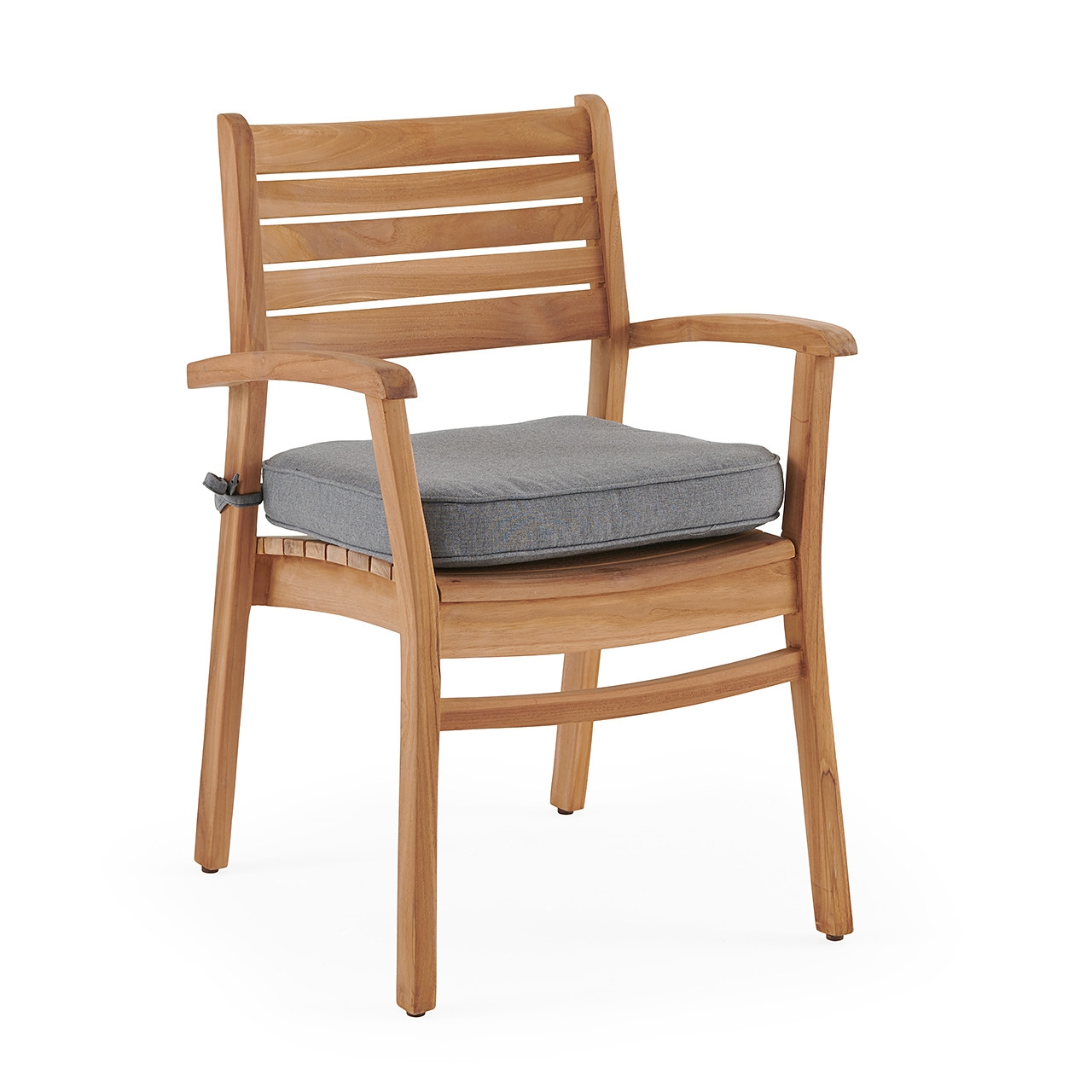 Dining Armchair Curved Armrests Honey Brown Grey Cushion