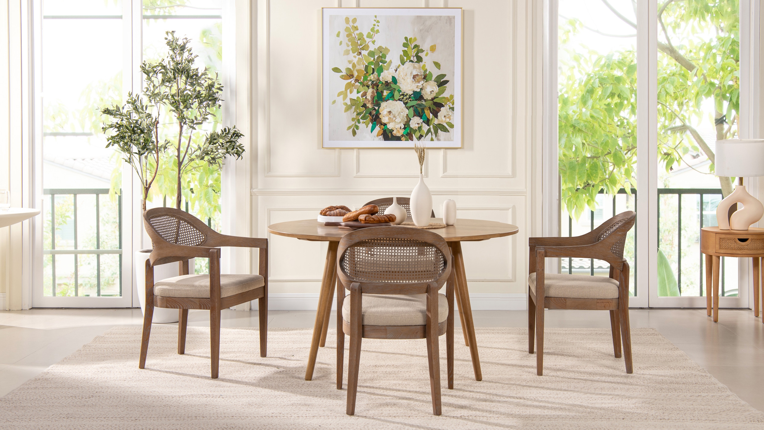 Dining Armchair: Integrated Arms and Tapered Legs