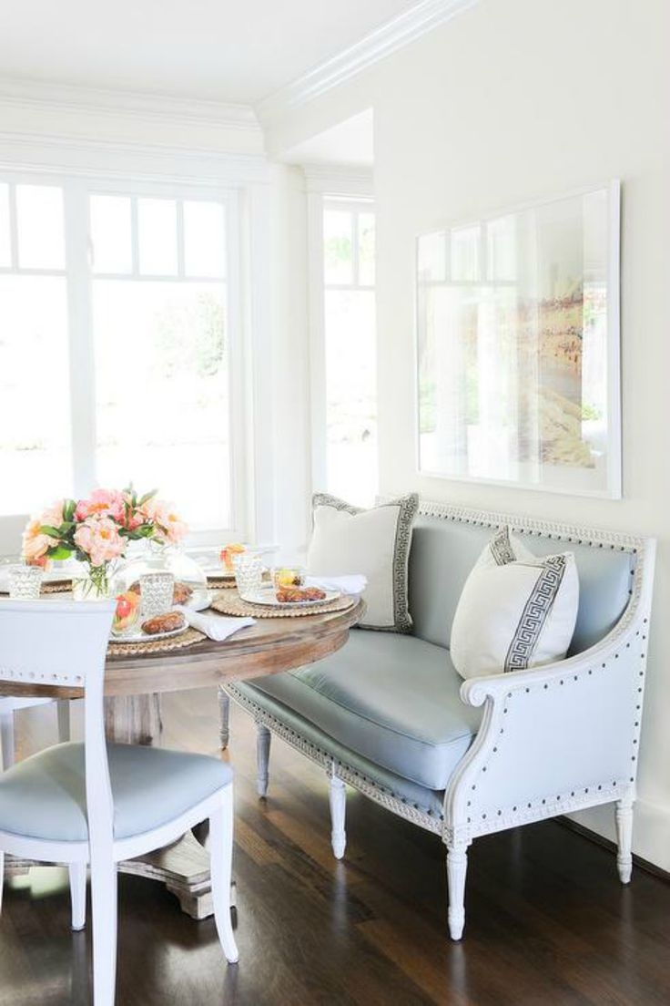 Dining Banquette Powder Blue Nailhead Trim Sofa Style Seating