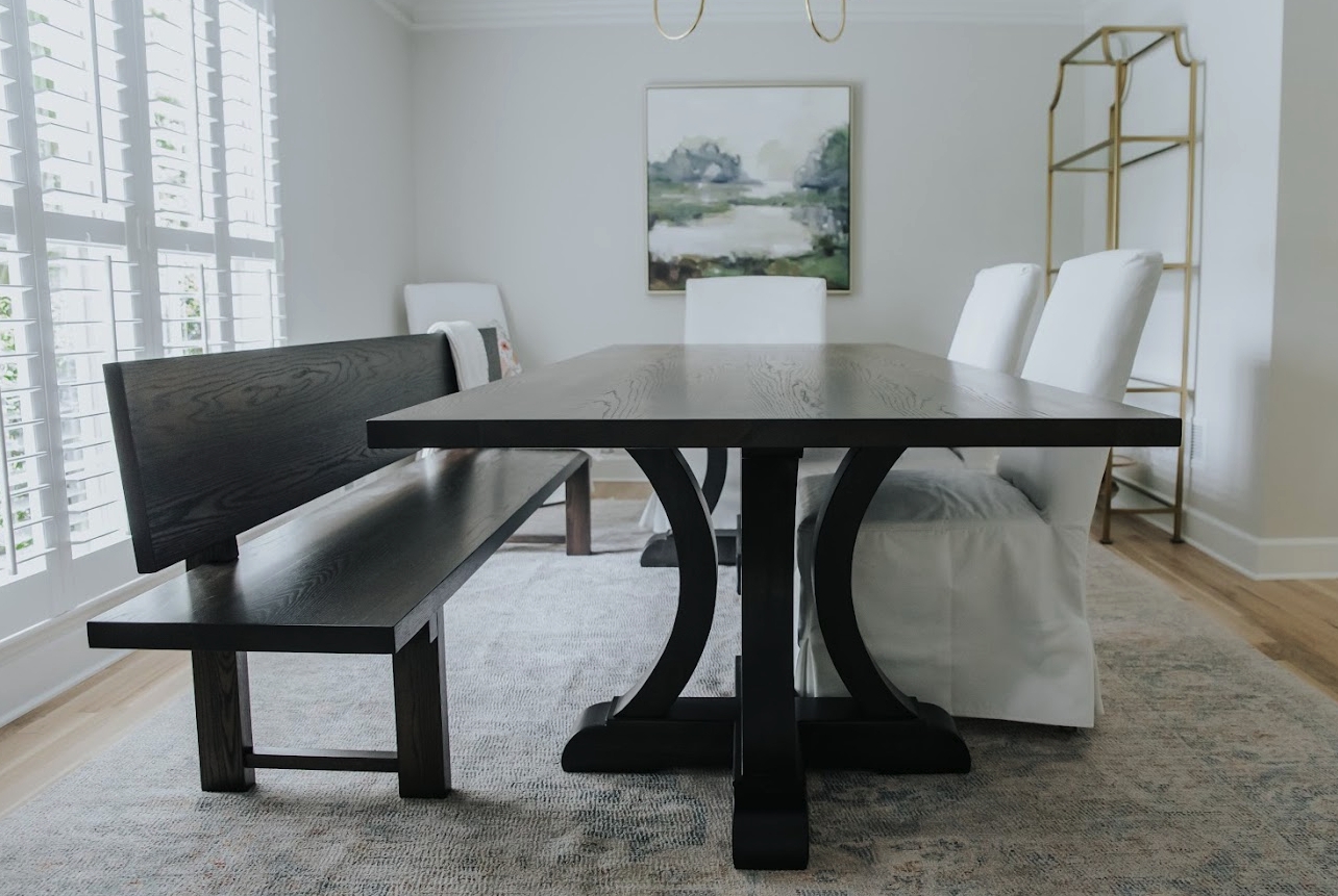 Dining Bench Charcoal Black High Backrest Matte Wood Grain