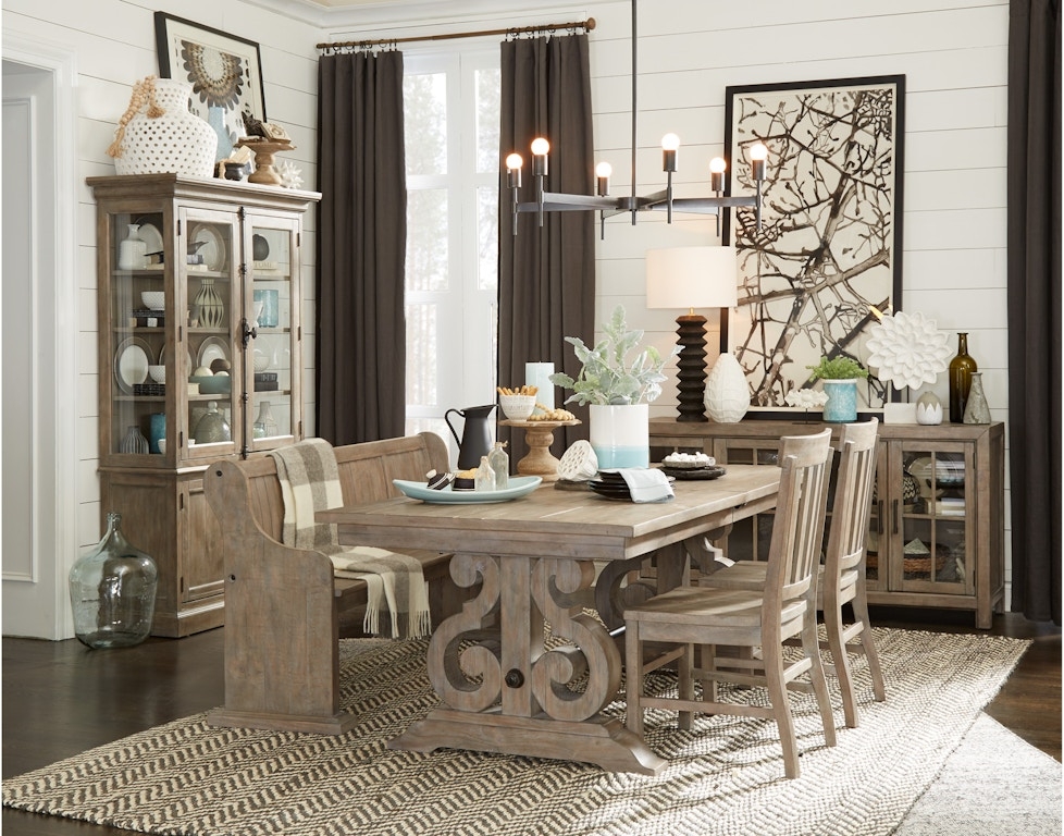 Dining Bench Distressed Grey Wash High Back Curved Side Panels