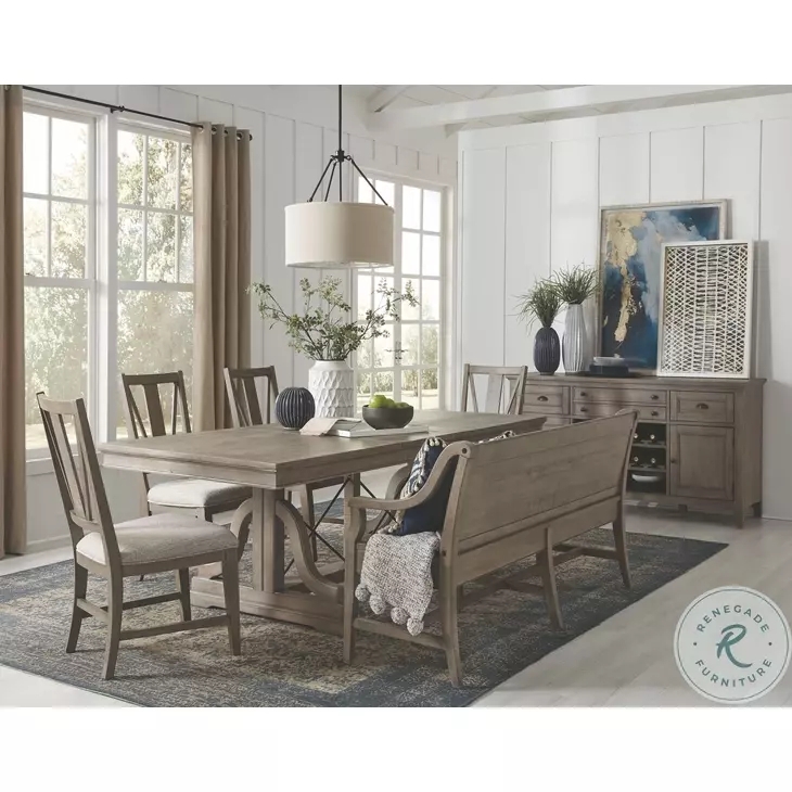 Dining Bench Dovetail Grey Finish Curved Armrests High Back