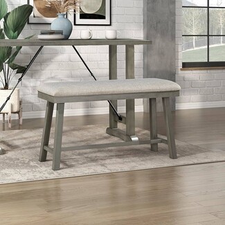 Dining Bench Padded Upholstery Weathered Grey Finish